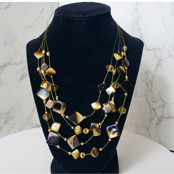 MULTI-STRAND Glass Beaded Wire Necklace - Picture 1 of 8